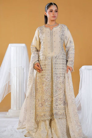 Cream Embroidered Organza Pakistani Suit Online in Dubai UAE Abudhabi Ajman Sharjah