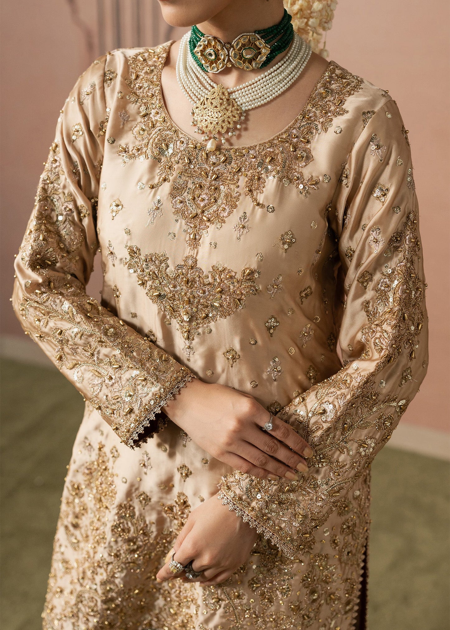 Cream Embroidered Organza Wedding Guest Gharara Online in Dubai UAE Abudhabi Ajman Sharjah