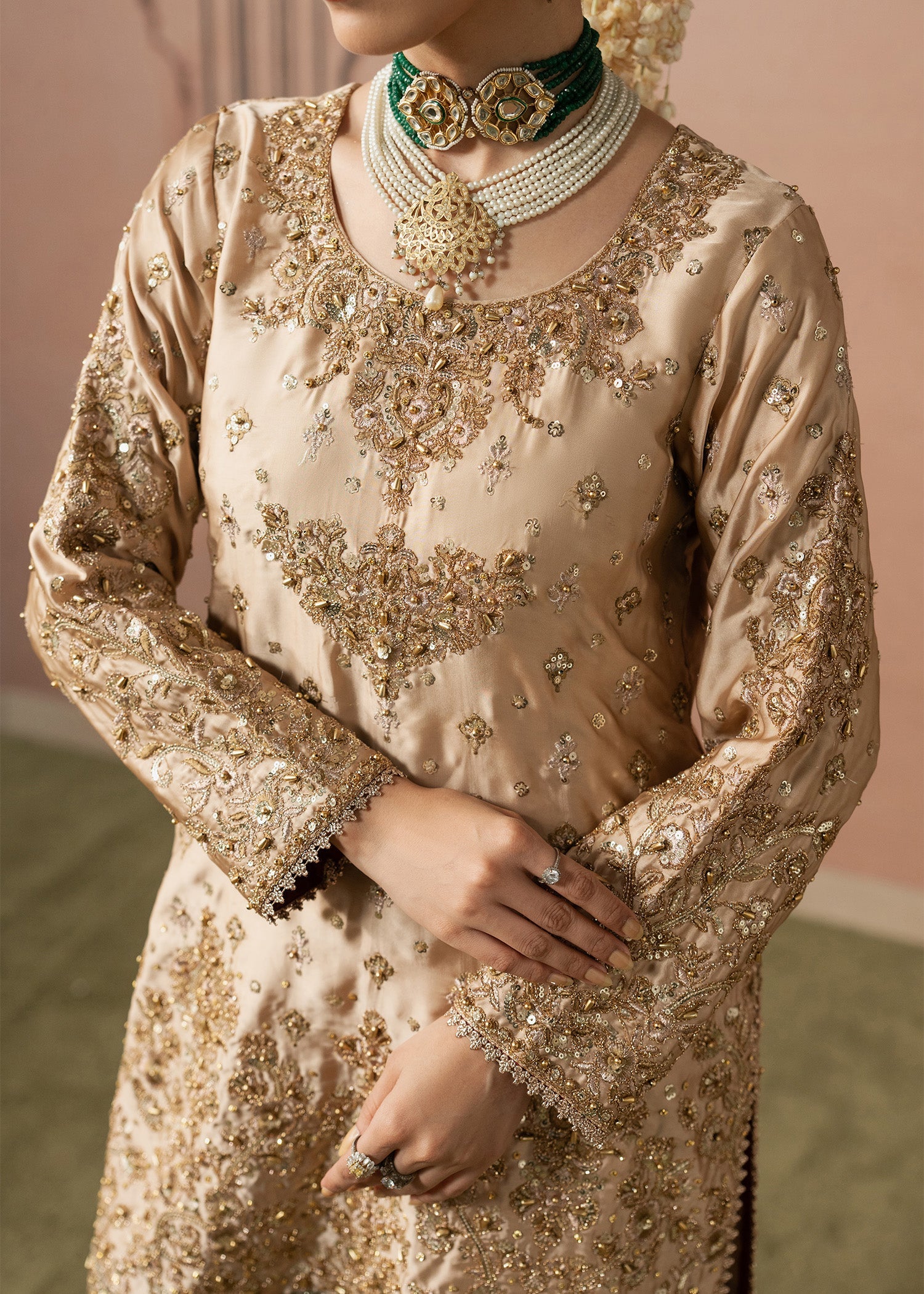 Cream Embroidered Organza Wedding Guest Gharara Online in Dubai UAE Abudhabi Ajman Sharjah