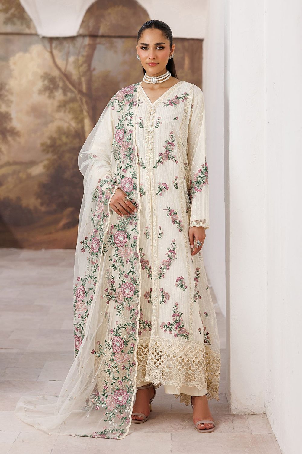 Cream Embroidered Raw Silk Straight Kurta Suit Online in Dubai UAE Abudhabi Ajman Sharjah