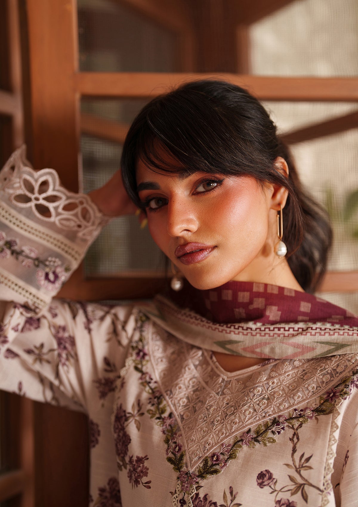 Cream Lawn Embroidered 3 Piece Suit Online in Sri Lanka India Australia
