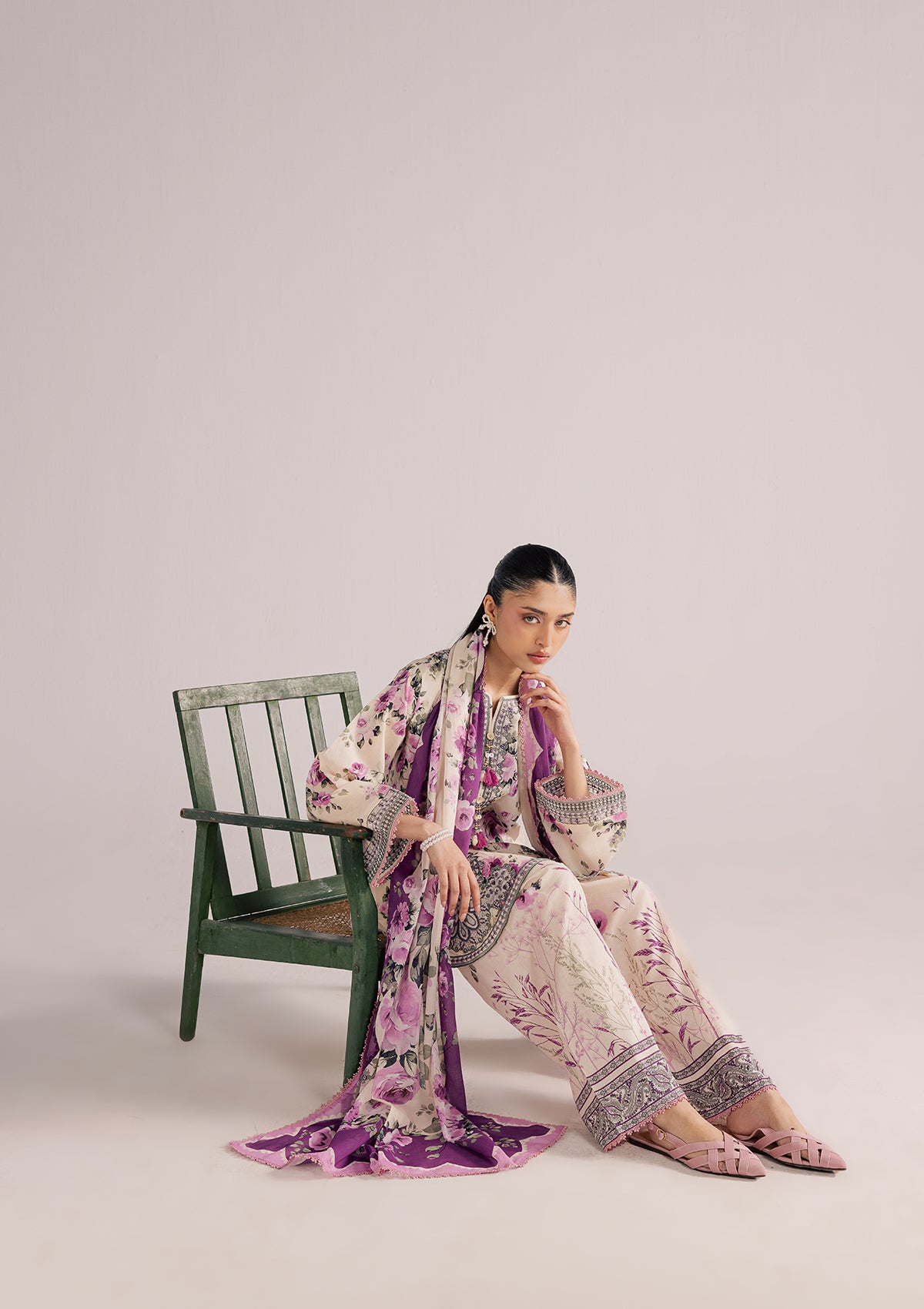 Cream Lawn Embroidered Pakistani Salwar Kameez Online in Dubai DXB UAE Abudhabi Meena Bazaar