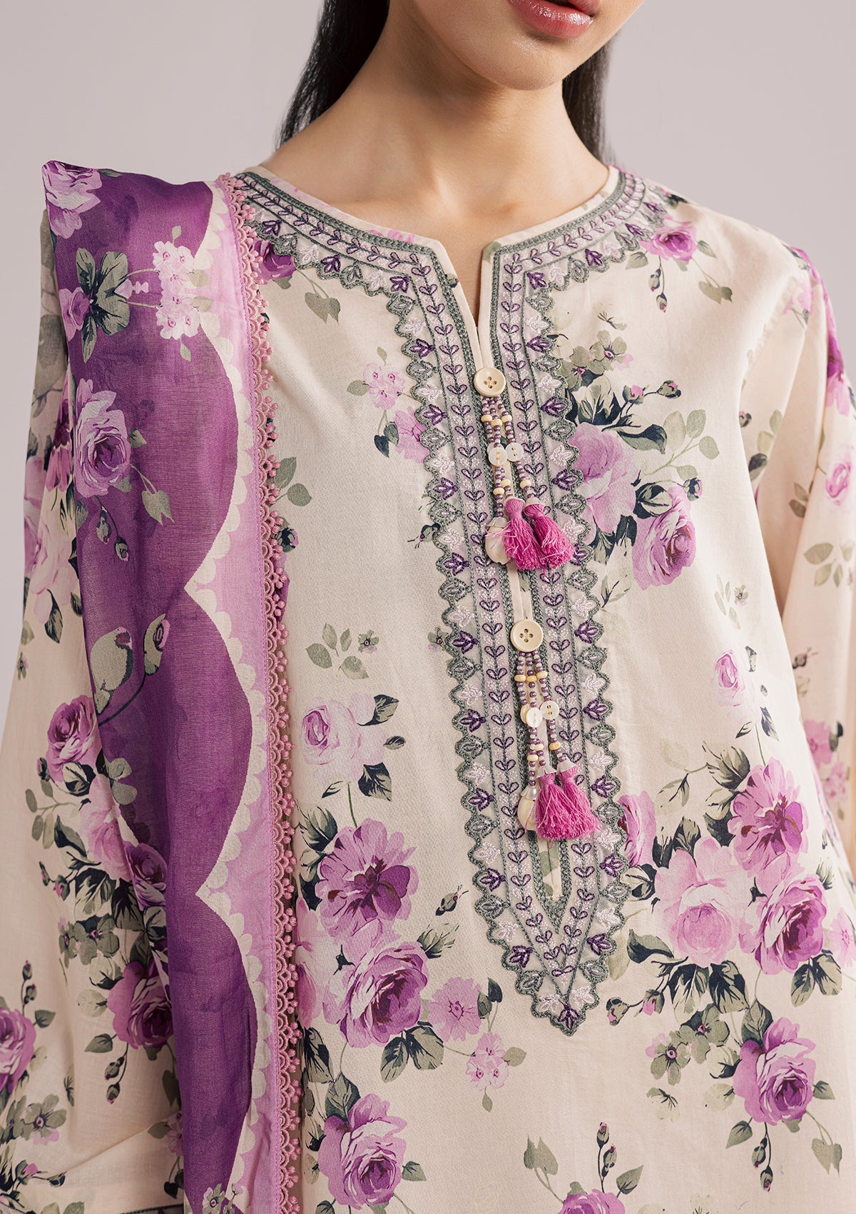 Cream Lawn Embroidered Salwar Kameez Online in Sri Lanka India Australia