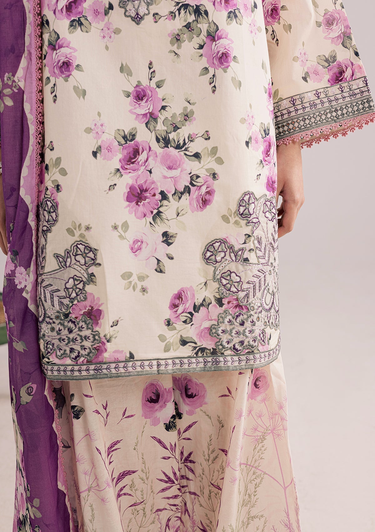 Cream Lawn Suit Embroidered Online in Dubai UAE Abudhabi Ajman Sharjah