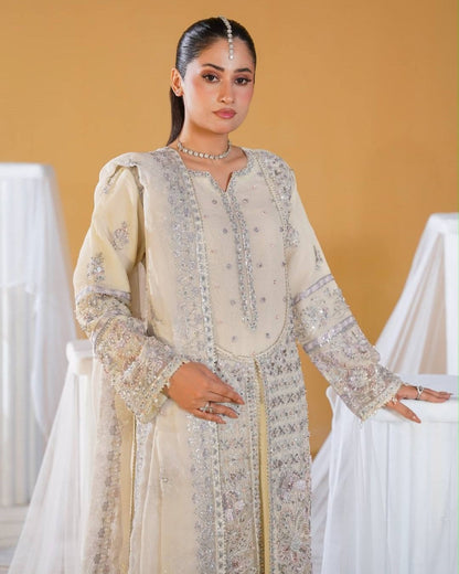 Cream Organza 3PC Ready to Wear Suit Online in Sri Lanka India Australia