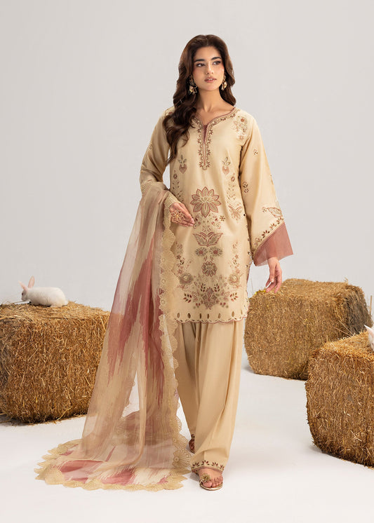 Cream Organza Patch Work Lawn Suit Online in Dubai DXB UAE Abudhabi Meena Bazaar