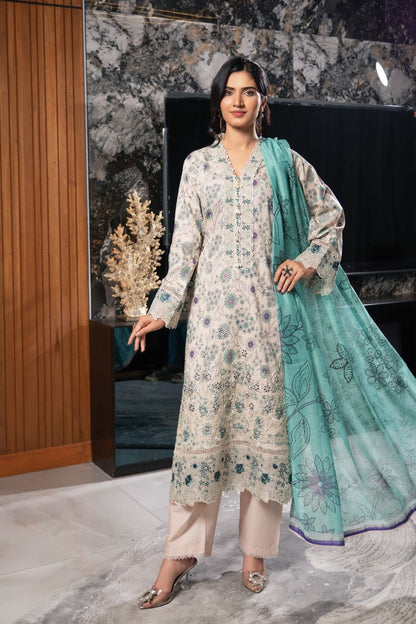 Cream Patchwork Lawn Pakistani Suit Online in Dubai UAE Abudhabi Ajman Sharjah