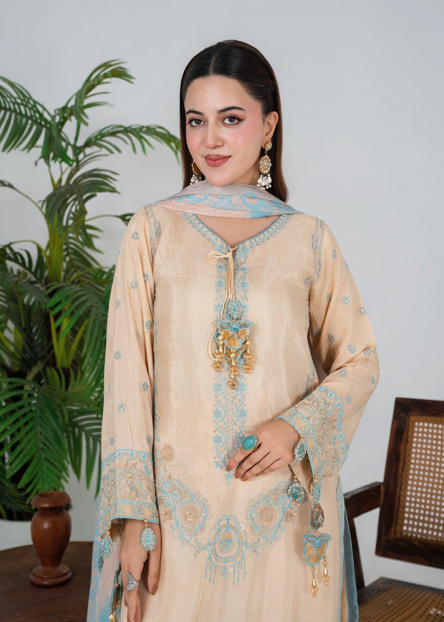 Cream Silk Embroidered Kurta Pajama Online in Sri Lanka India Australia