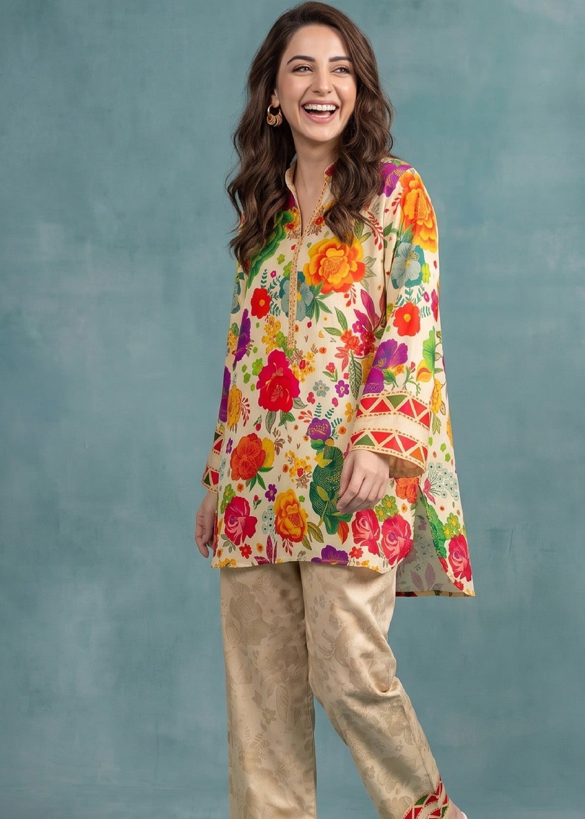 Cream Slub Lawn Daily Wear Kurta Set Online in UK USA Canada