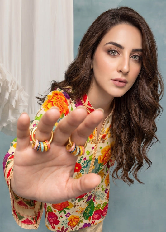 Cream Slub Lawn Summer Wear Kurta Set Online in Sri Lanka India Australia