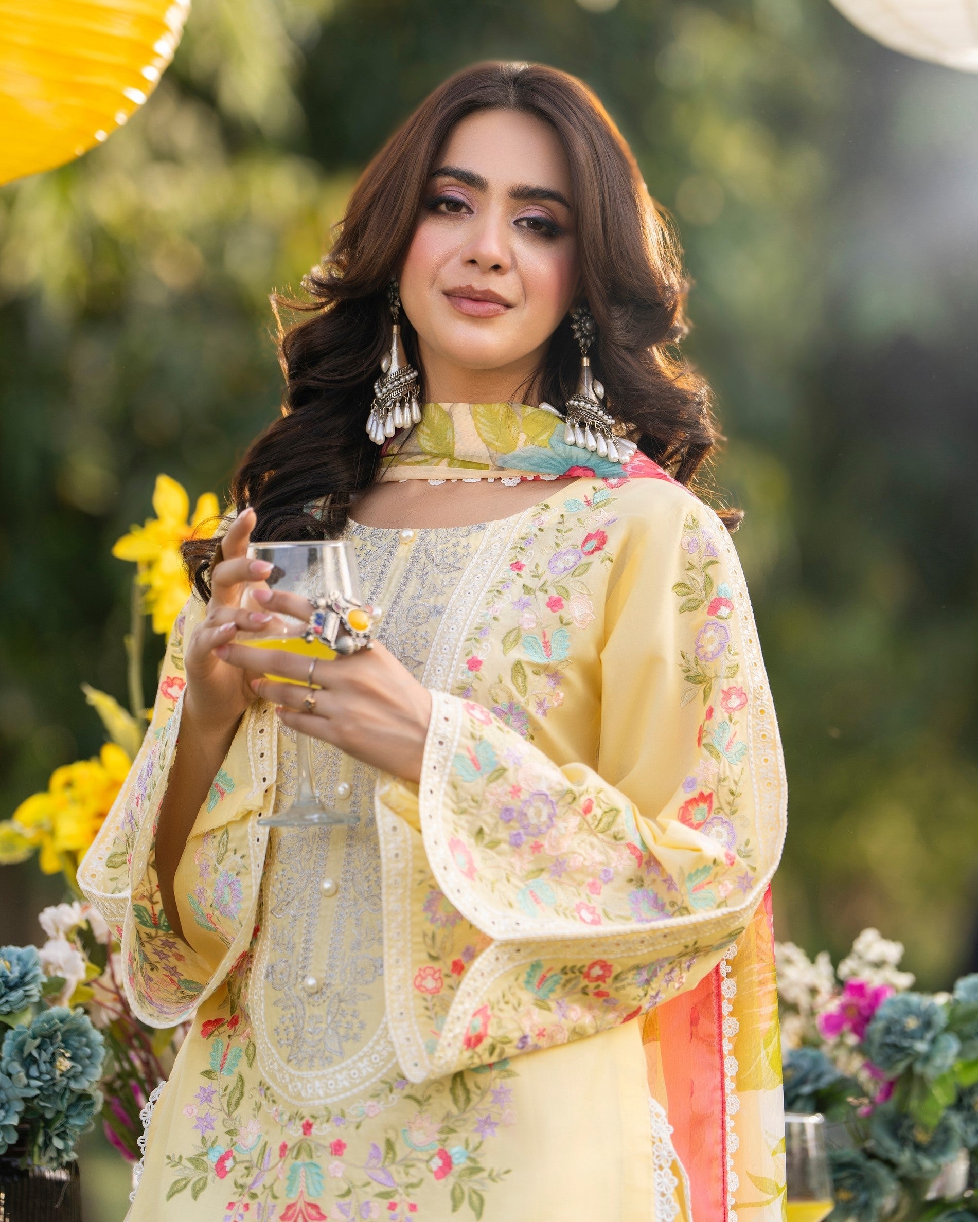 Cream Thread Work Chiffon Readymade Suit Online in UK USA Canada