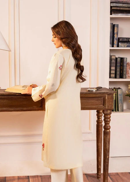 Cream Embroidered Cotton Kurta Set
