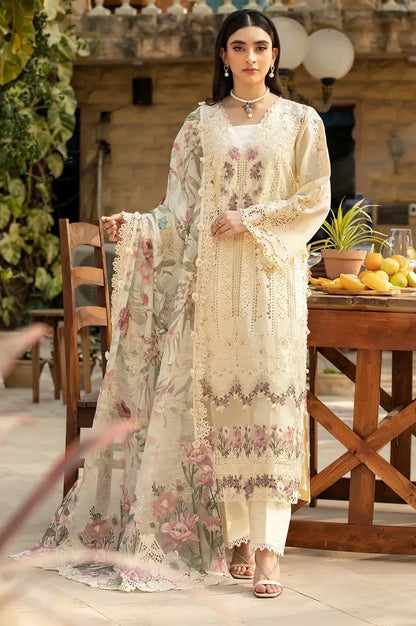 Cream Heavy Chikankari Embroidered Luxury Lawn Suit