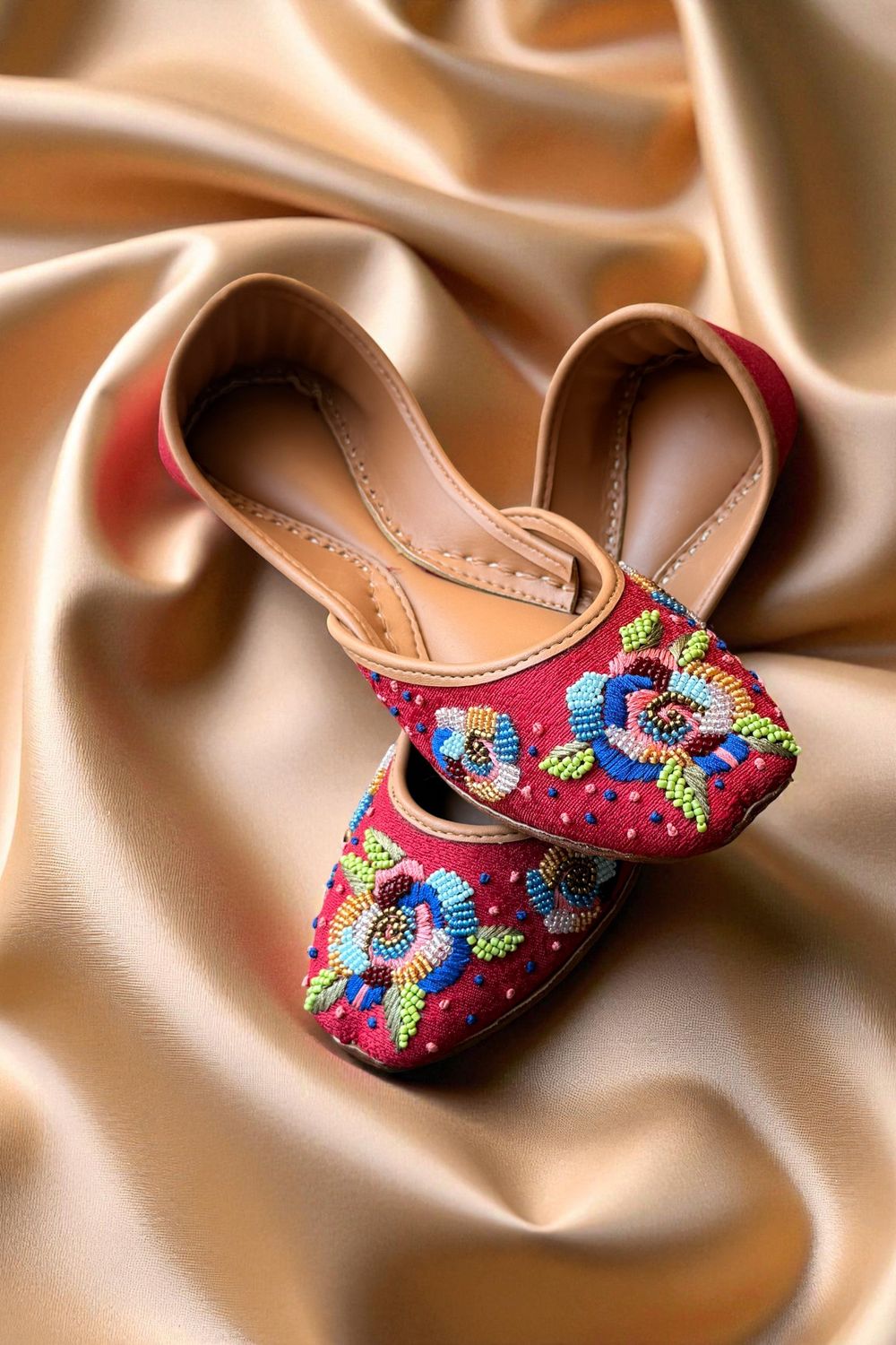 Crimson Beaded Leather Khussa Online in Dubai UAE Abudhabi Ajman Sharjah
