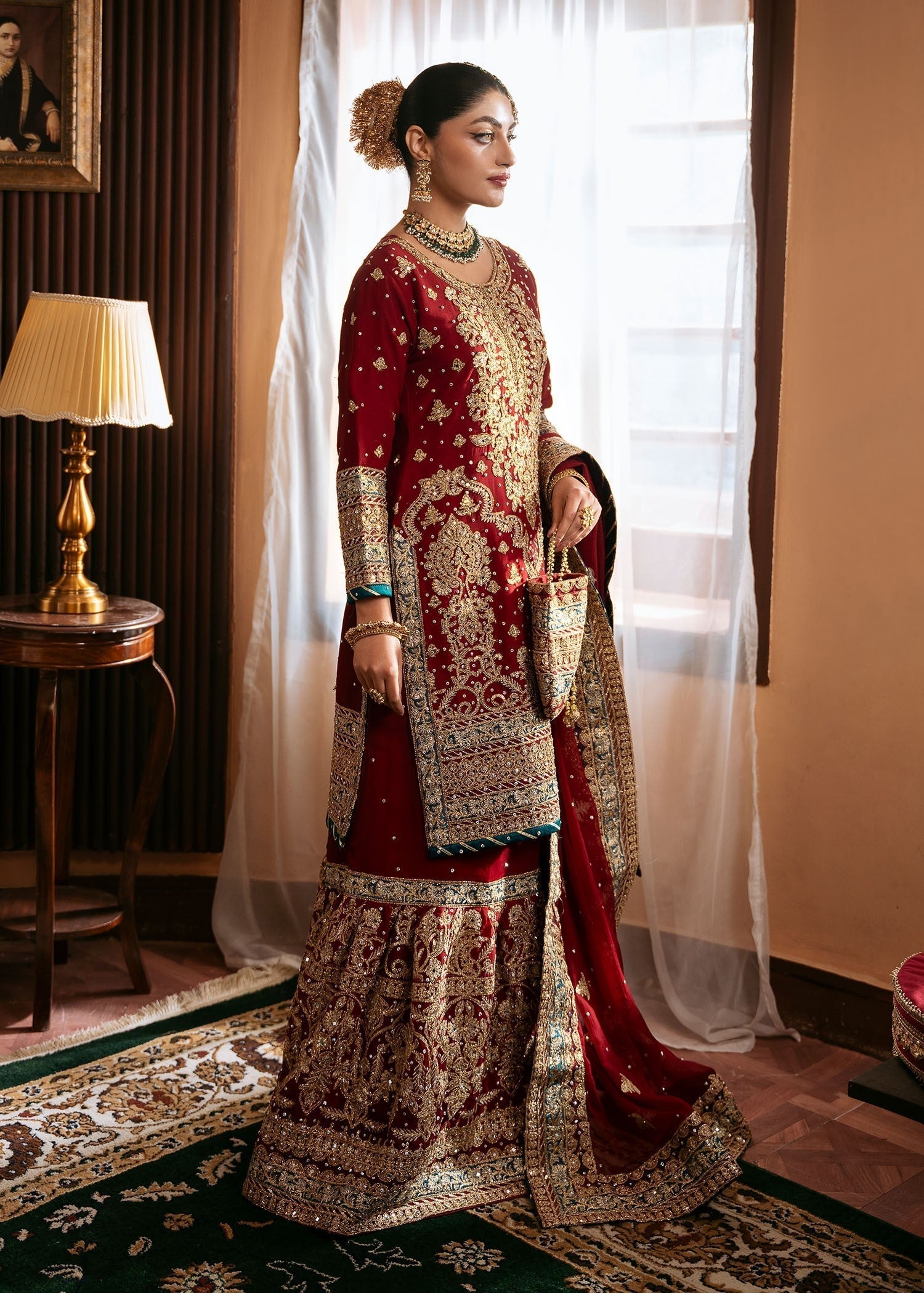 Crimson Chiffon Potli Bag Gharara Set Online in Sri Lanka India Australia