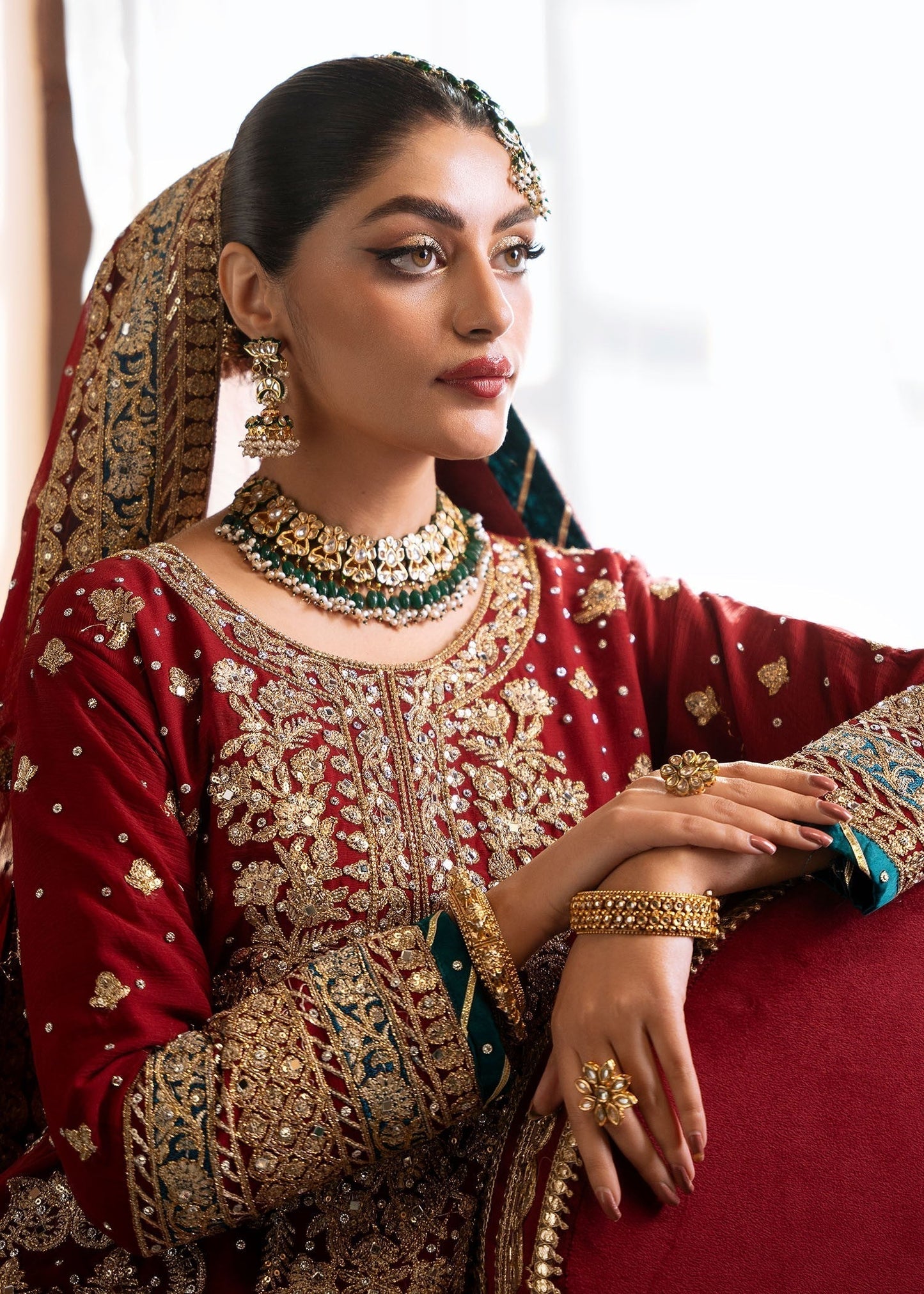 Crimson Chiffon Wedding Wear Suit Online in KSA Riyadh Saudi Arabia Oman Bahrain Qatar