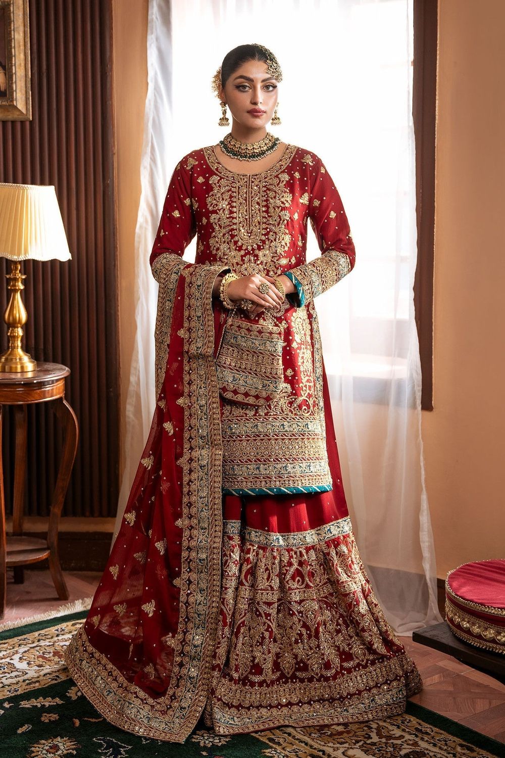 Crimson Chiffon Wide-Leg Gharara Online in Dubai UAE Abudhabi Ajman Sharjah