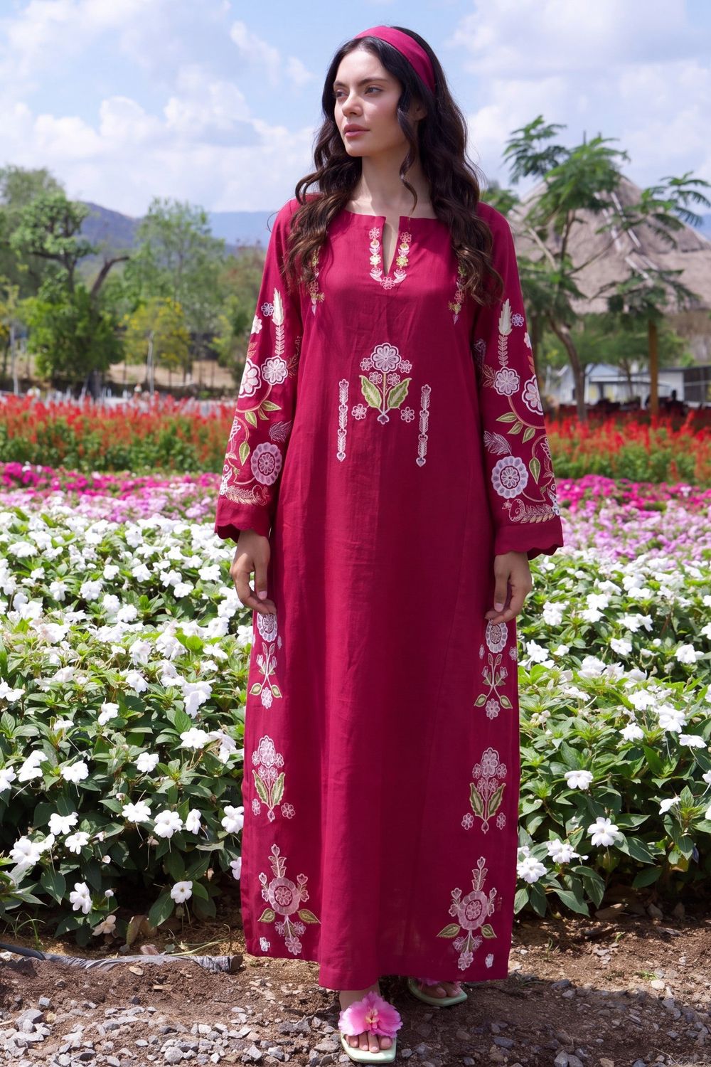 Crimson Embroidered Khaddar Kaftan Online in Dubai UAE Abudhabi Ajman Sharjah