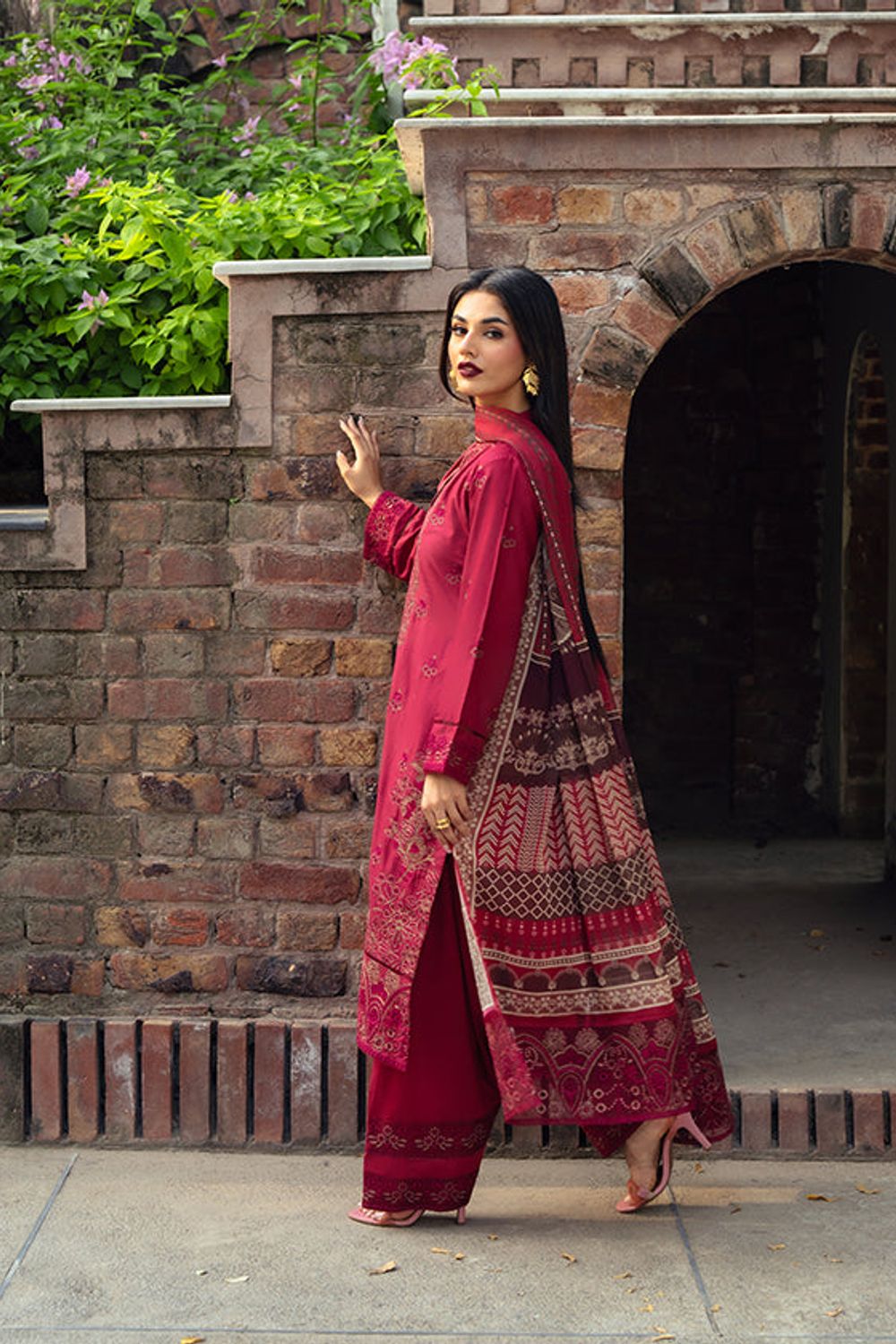 Crimson Embroidered Lawn Festive Suit Online in Dubai UAE Abudhabi Ajman Sharjah