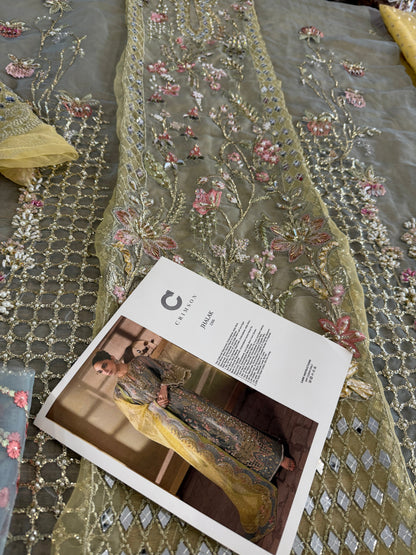 Crimson Hand Embroidered Chiffon Bridal Ensemble Online in Dubai UAE Abudhabi Ajman Sharjah