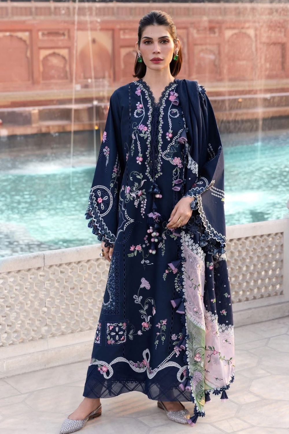 Crimson Navy Embroidered Lawn Unstitched Suit Online in Dubai UAE Abudhabi Ajman Sharjah