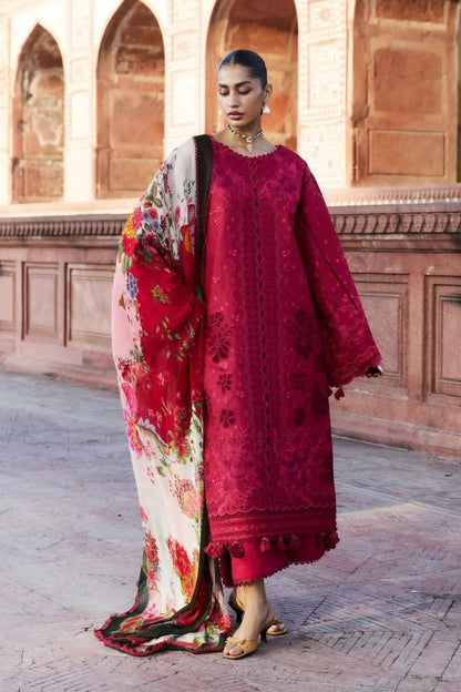 Crimson Red Embroidered Lawn Suit Online in Dubai UAE Abudhabi Ajman Sharjah