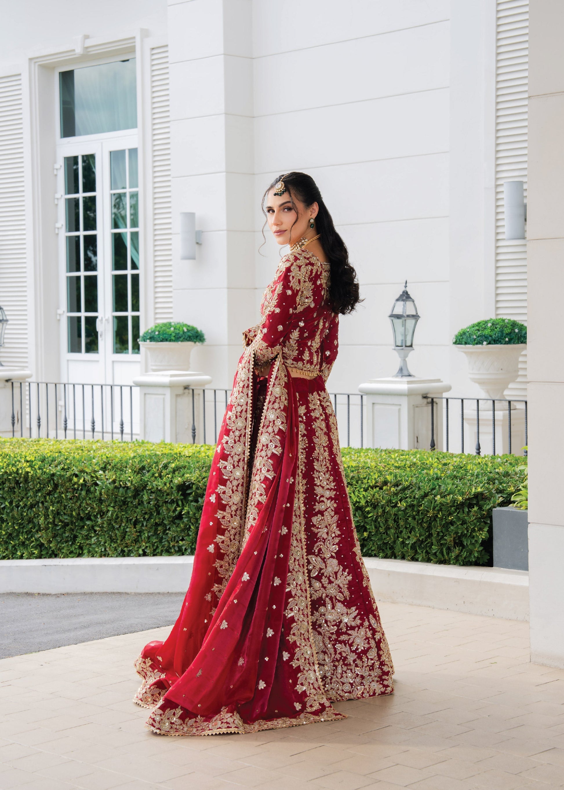 Crimson Silk Embroidered Lehenga Choli Online in Dubai UAE Abudhabi Ajman Sharjah