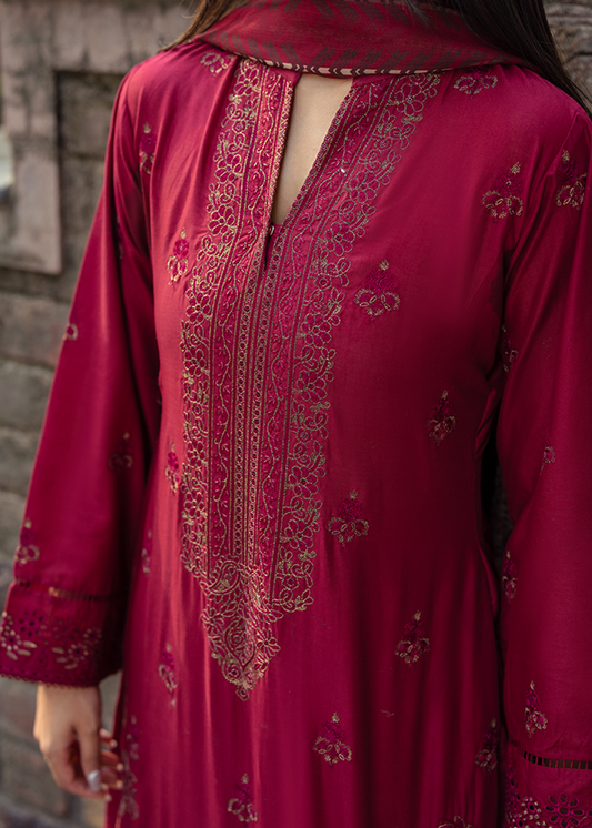 Crimson Tonal Embroidered Lawn Partywear Suit Online in Sri Lanka India Australia