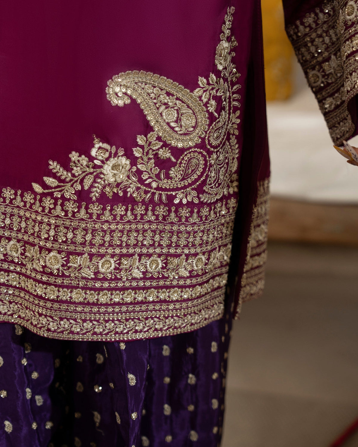 Crinkle Chiffon Dupatta Berry Purple Pakistani Salwar Kameez Online in UK USA Canada