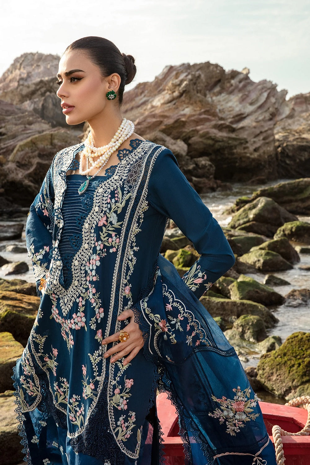 Navy Blue Chikankari Embroidered Lawn Suit