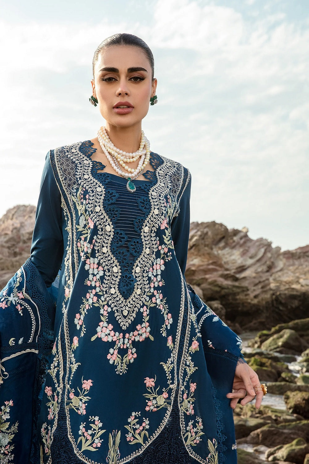 Navy Blue Chikankari Embroidered Lawn Suit