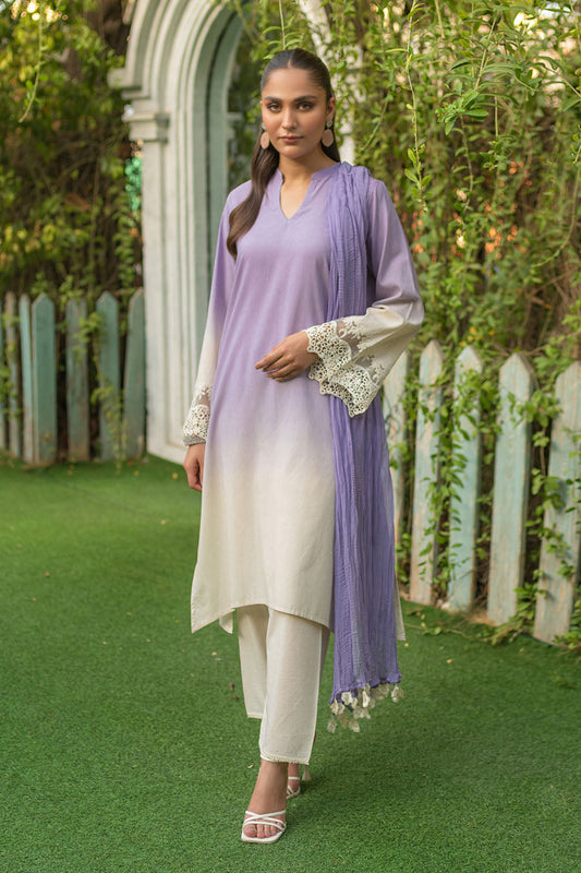 Soft Violet Readymade Crochet Kurta Set with Dupatta