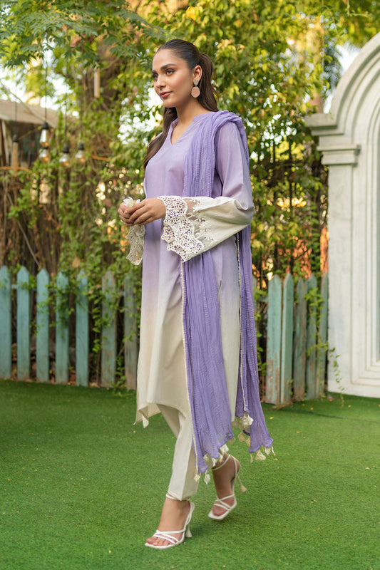 Soft Violet Readymade Crochet Kurta Set with Dupatta