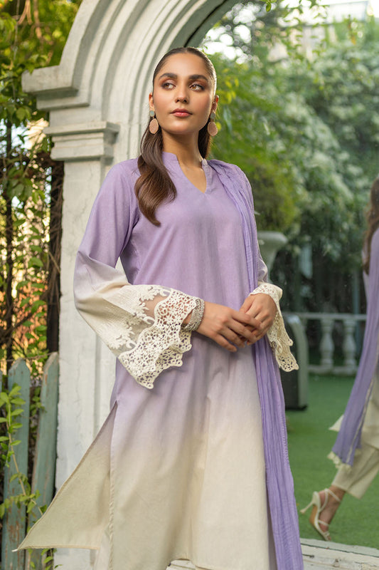 Soft Violet Readymade Crochet Kurta Set with Dupatta