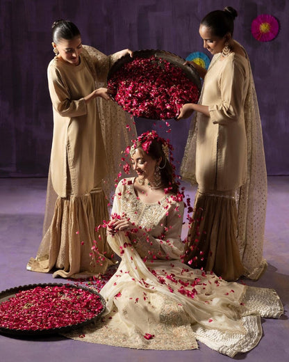 Crush Silk Sharara with Lama Silk Inner Ladies Partywear Suit Online in UK USA Canada