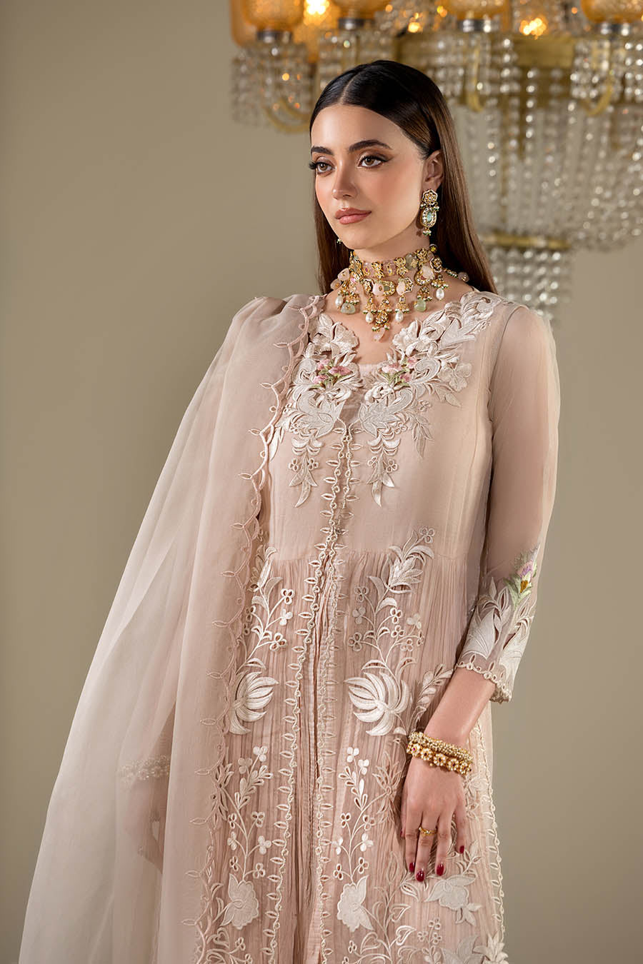 Crushed Viscose Maxi Pastel Pink Pakistani Suit Online in UK USA Canada