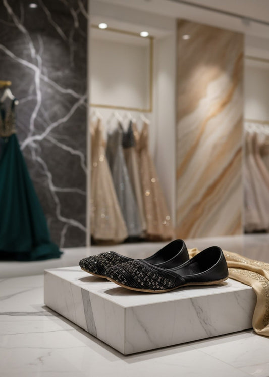 Crystal Detailing Black Velvet Khussa for Women Online in UK USA Canada