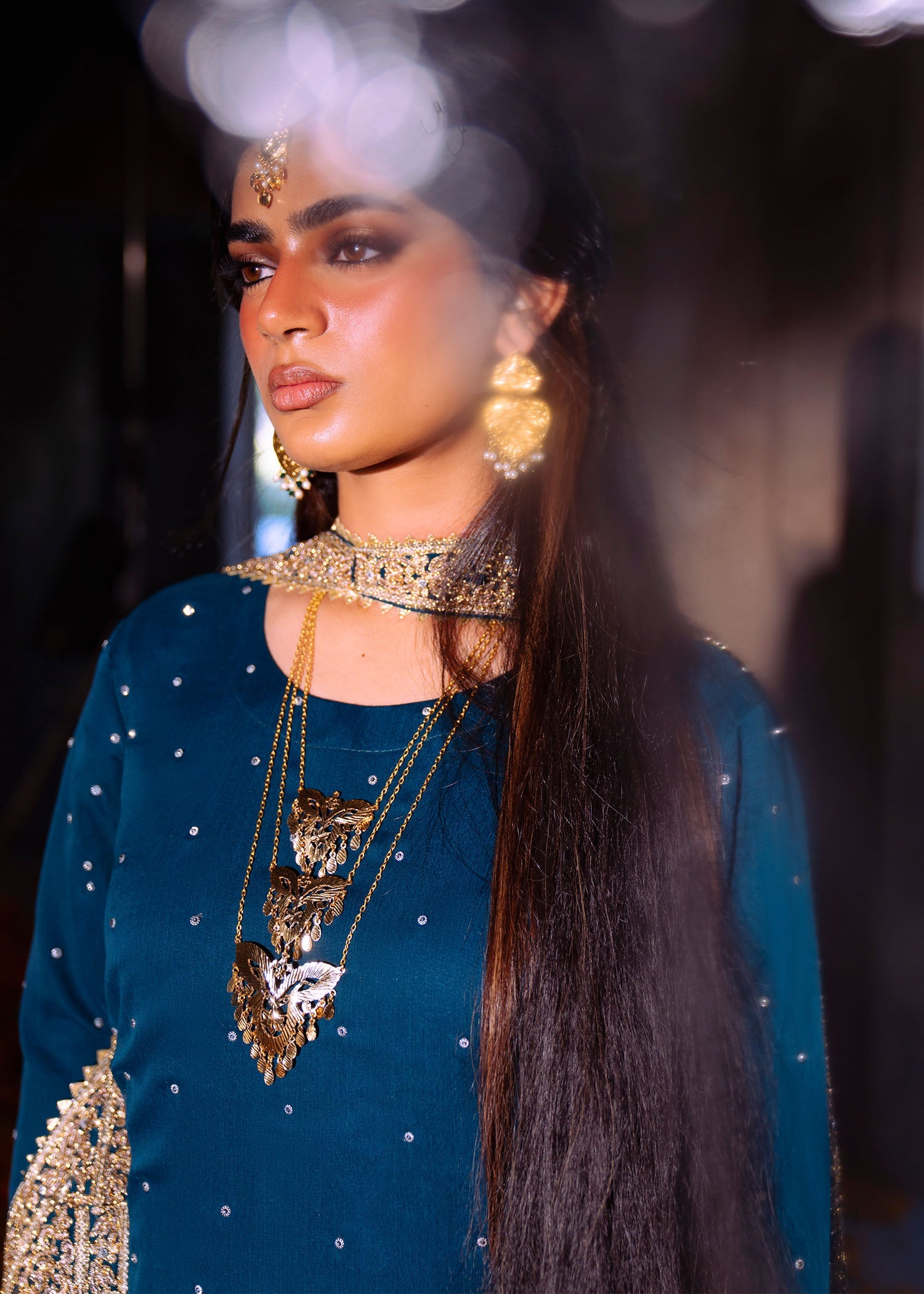 Crystal Embellished Cobalt Blue Chiffon Wedding Guest Suit Online in Dubai DXB UAE Abudhabi Meena Bazaar