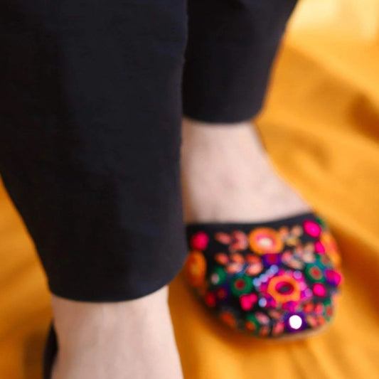 Dabka Work Black Multi Khussa Wedding Shoes Online in UK USA Canada
