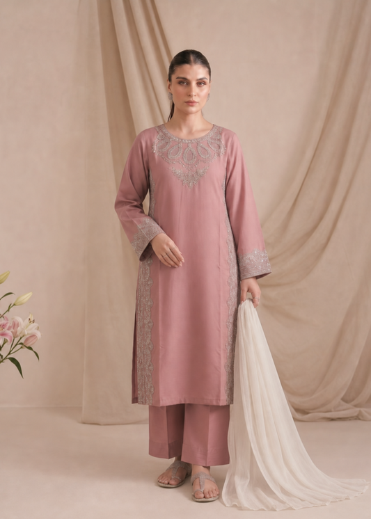 Daily Wear Baby Pink Lawn Kurta with Trouser and Dupatta Online in Sri Lanka India Australia