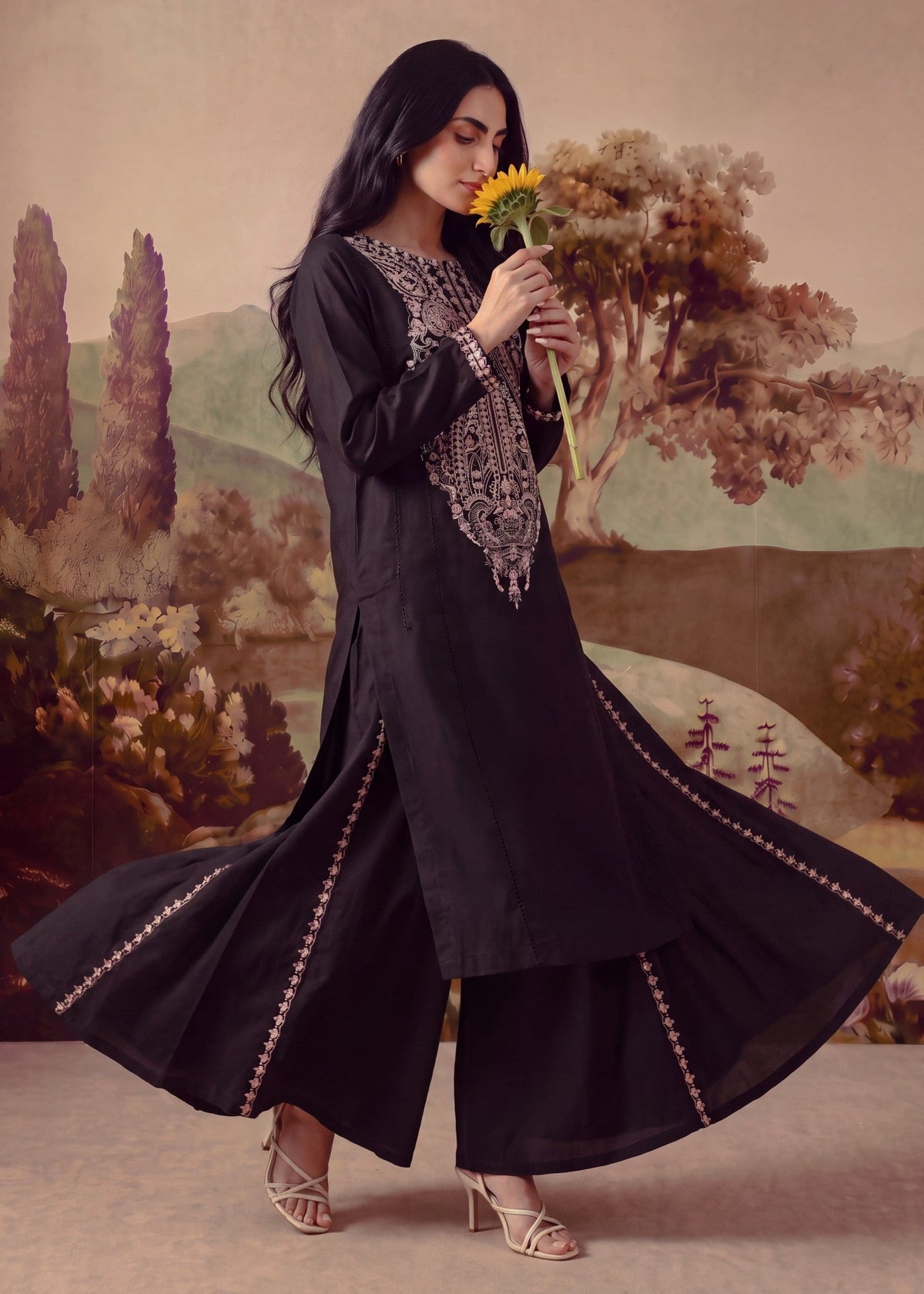 Daily Wear Black Khaddar Sharara Online in Dubai UAE Abudhabi Ajman Sharjah