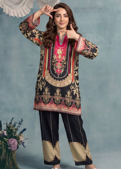 Daily Wear Black Slub Lawn Churidar Kurta Set Online in UK USA Canada