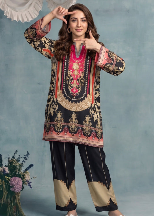 Daily Wear Black Slub Lawn Churidar Kurta Set Online in UK USA Canada