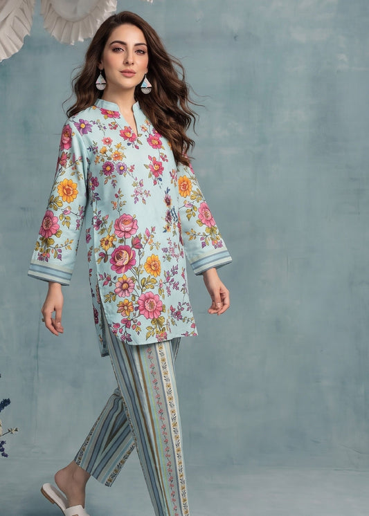 Daily Wear Blue Slub Lawn Kurta Set Online in UK USA Canada