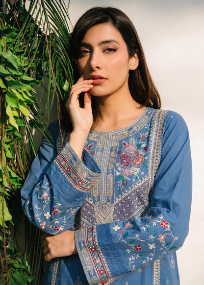 Daily Wear Embroidered Lawn Suit Cornflower Blue Online in Dubai UAE Abudhabi Ajman Sharjah