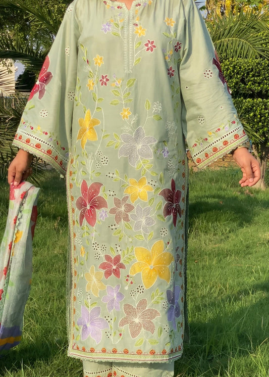 Daily Wear Embroidered Lawn Suit Pistachio Online in Dubai DXB UAE Abudhabi Meena Bazaar