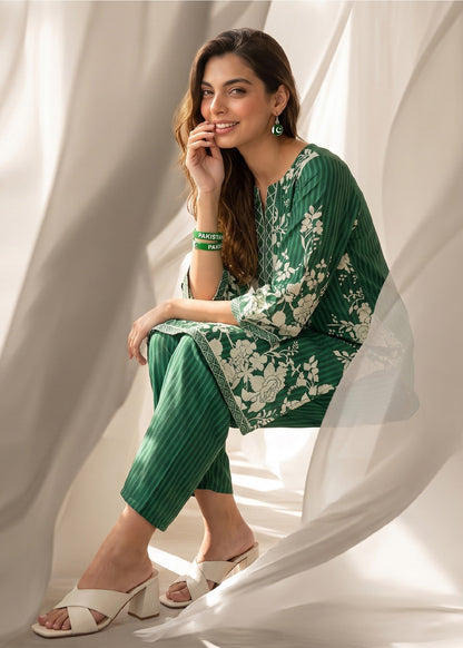 Daily Wear Green Slub Lawn Churidar Kurta Set Online in UK USA Canada