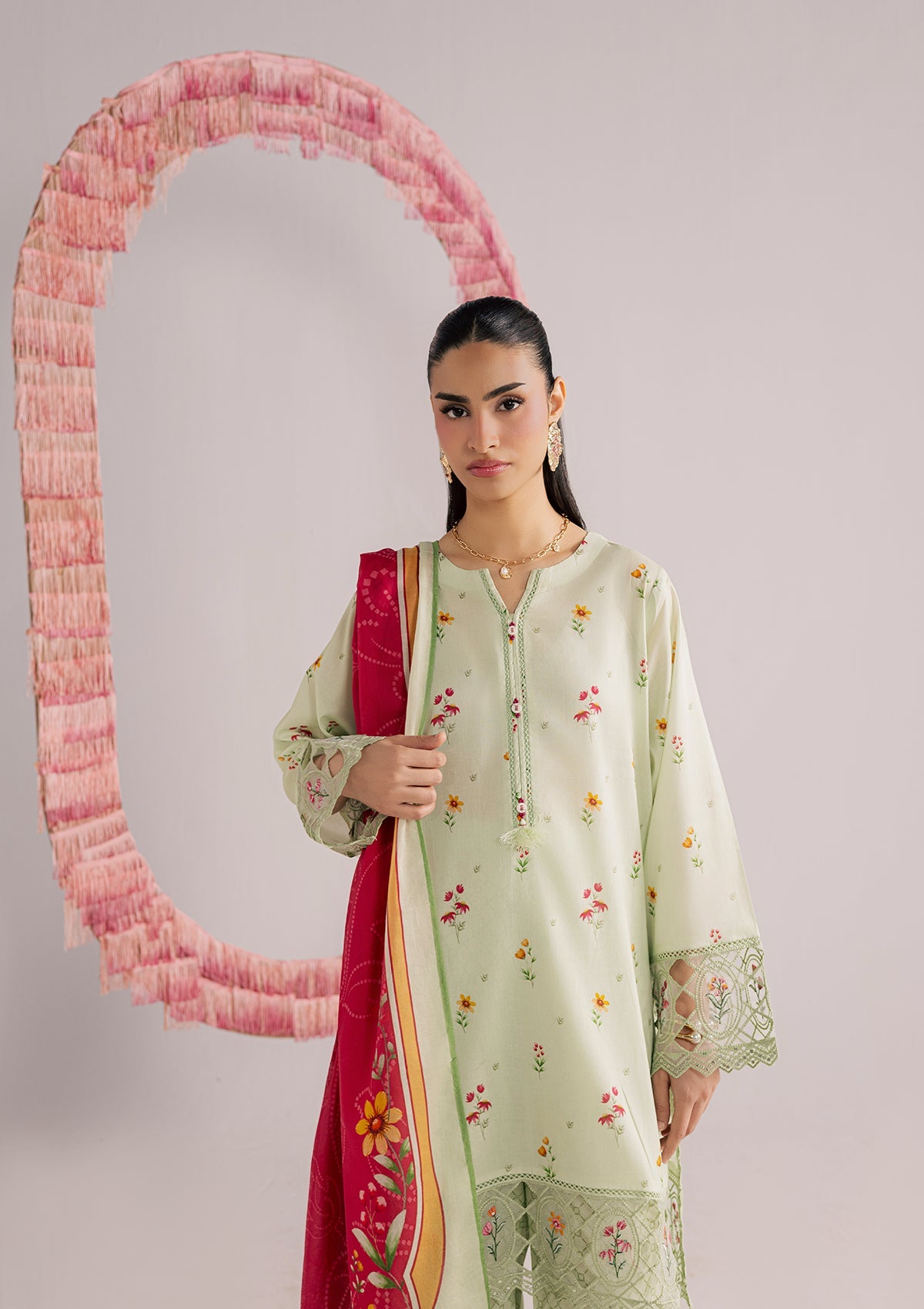 Daily Wear Mint Green Embroidered Lawn Kurta Set Online in Dubai UAE Abudhabi Ajman Sharjah