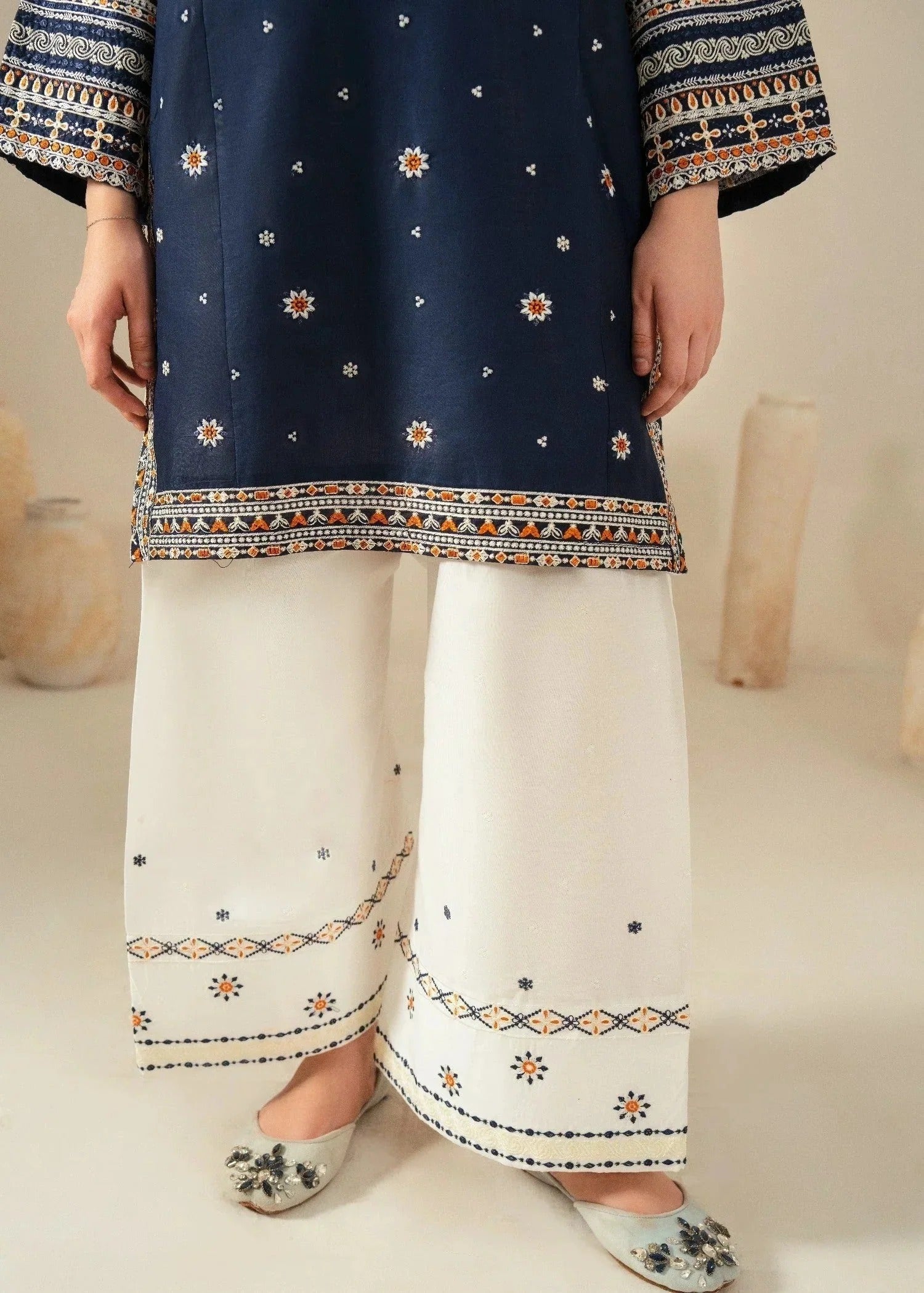 Daily Wear Navy Blue Embroidered Cotton Salwar Suit Online in KSA Riyadh Saudi Arabia Oman Bahrain Qatar