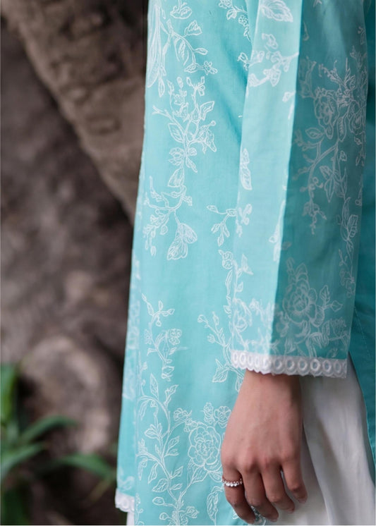 Daily Wear Pacific Blue Lawn Suit Online in UK USA Canada